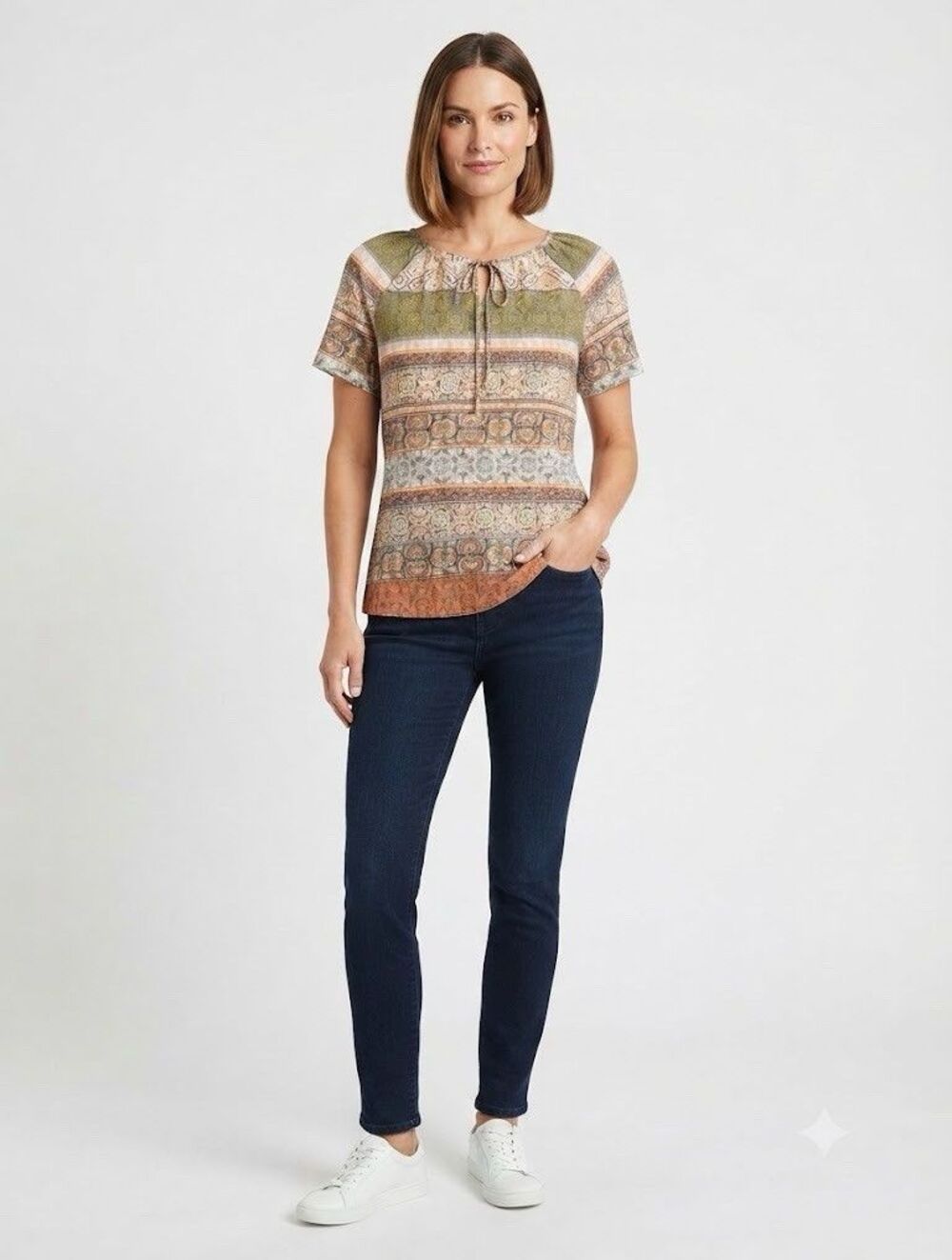 Christopher & Banks Women's XL Multicolor Paisley Woven Rayon Tie Blouse